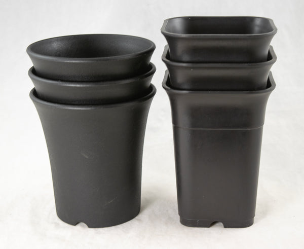 Mixed Round/Square Black Plastic Cascade Bonsai Training Pots - 3.25