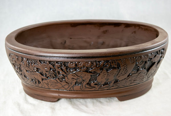 Vintage Oval Yixing Zisha Bonsai Pot + Mesh - 12.5