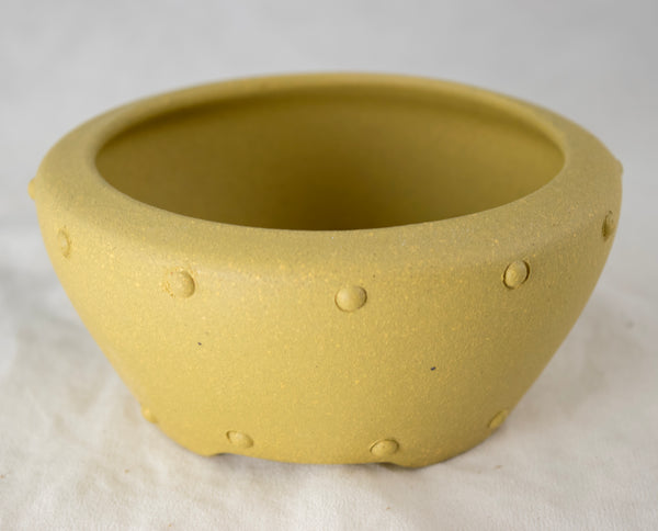 Vintage Round Drum Zisha Bonsai Pot + Mesh - 4.5