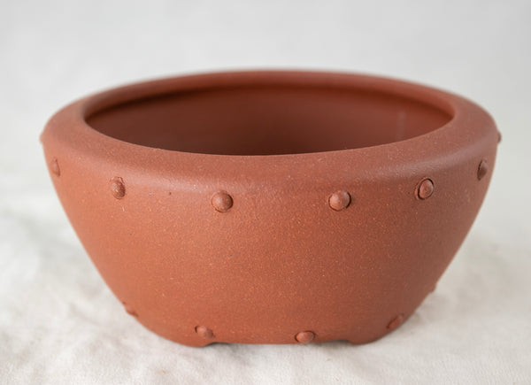 Vintage Round Drum Zisha Bonsai Pot + Mesh - 4.5