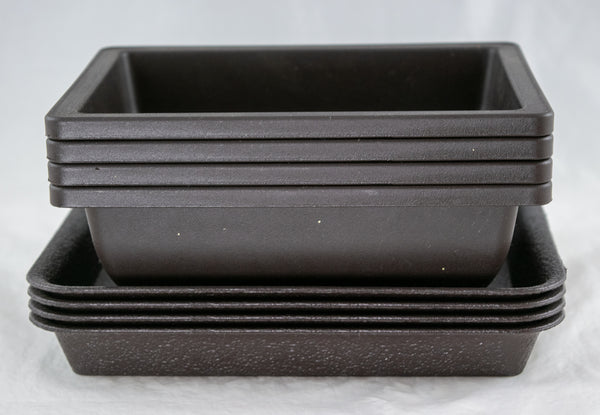 4 Sets Rectangular Brown Plastic Pots + Tray - 6.25