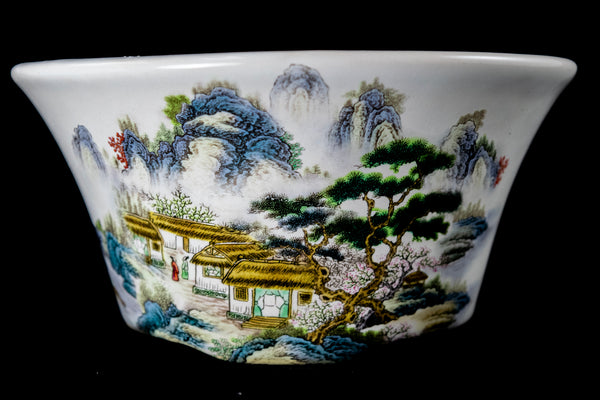 Yubonzai Vintage Landscape Painting Bonsai Pot + Mesh 7.5