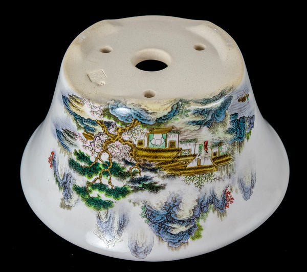 Yubonzai Vintage Landscape Painting Bonsai Pot + Mesh 7.5