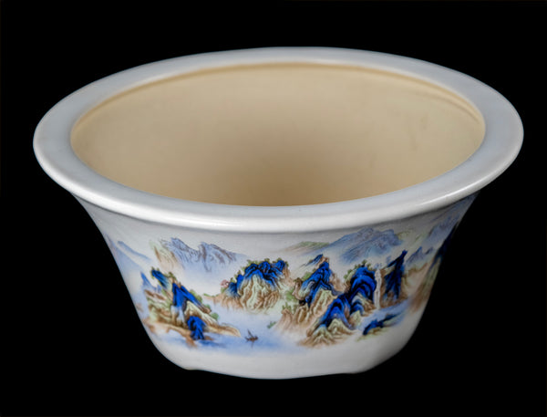 Yubonzai Vintage Landscape Painting Bonsai Pot + Mesh 7.5