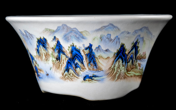 Yubonzai Vintage Landscape Painting Bonsai Pot + Mesh 7.5