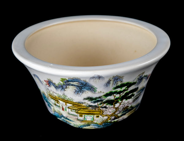 Yubonzai Vintage Landscape Painting Bonsai Pot + Mesh 7.5