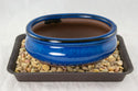 Oval Blue Glazed Shohin Bonsai Pot + Tray + Rock + Mesh Combo 5
