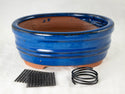 Oval Blue Glazed Shohin Bonsai Pot+ Mesh & Wire - 5