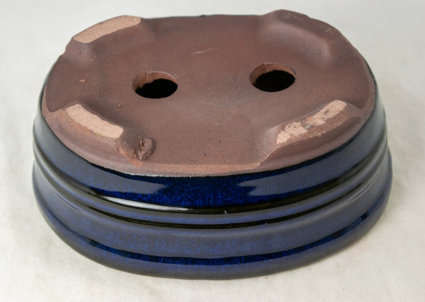 Oval Blue Glazed Shohin Bonsai Pot + Soil + Tray + Rock + Mesh Kit