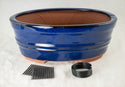 Oval Blue Glazed Shohin Bonsai Pot+ Mesh & Wire - 5