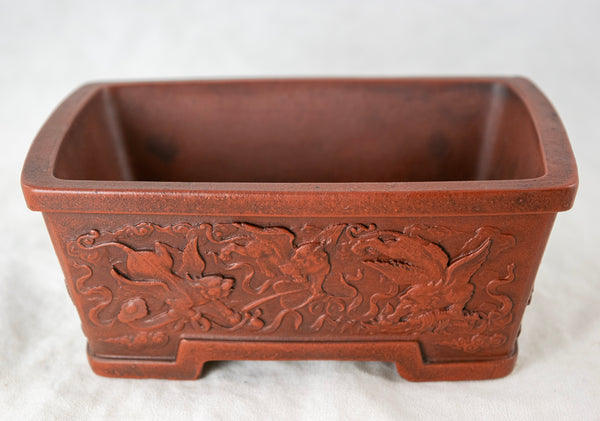 Vintage Rectangular Yixing Zisha Bonsai Pot + Mesh - 6