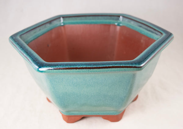 Fine Hexagon Glazed Bonsai Pot with Mesh - 7.5