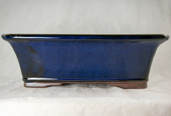 Rectangular Dark Blue Glazed Bonsai Pot + Mesh - 12