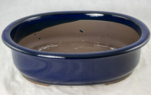 Japanese Yokkaichi Royal Blue Glazed Bonsai Pot + Mesh 9.25
