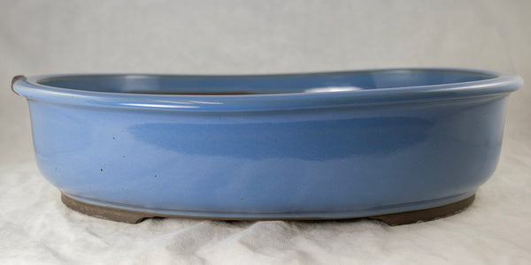 Japanese Yokkaichi Baby Blue Oval Glazed Bonsai Pot + Mesh 14.75