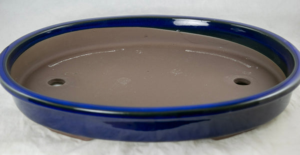 Japanese Yokkaichi Royal Blue Oval Glazed Bonsai Pot + Mesh 13.5