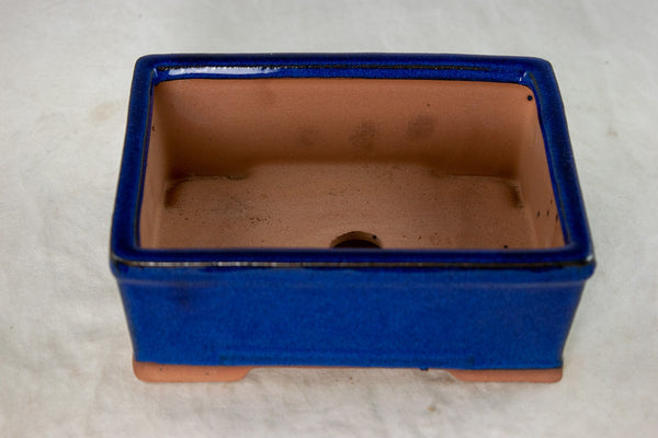 Rectangular Blue Shohin Bonsai Pot with Mesh - 6.25