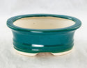 Oval Teal Green Glazed Shohin Bonsai Pot with Mesh - 5.75