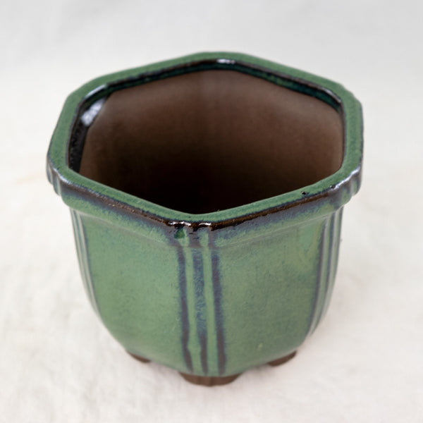 Hexagon Dark Green Shohin Bonsai Pot + Mesh - 4.25
