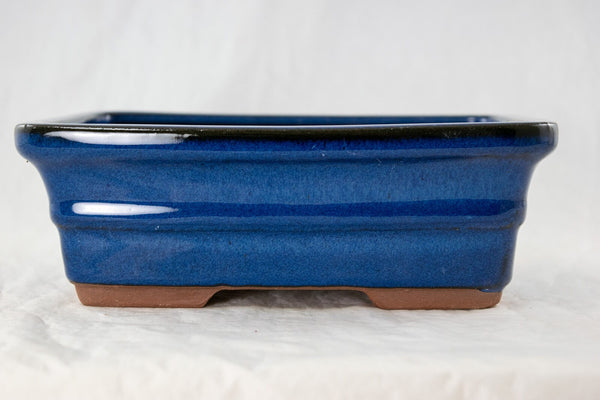 Rectangular Blue Glazed Bonsai Pot with Mesh - 8