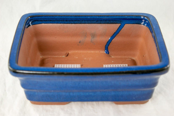 Rectangular Blue Glazed Bonsai Pot with Mesh - 8