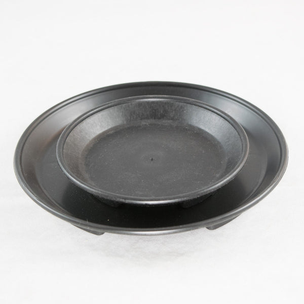 2 Mix Round Black Plastic Humidity/Drip Trays - 4.75