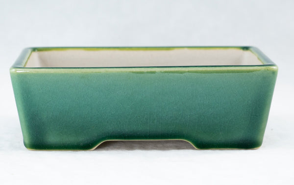 Fine Rectangular Green Glazed Shohin Bonsai Pot + Mesh - 6