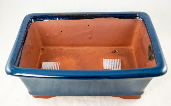 Rectangular Dark Blue Glazed Bonsai Pot + Mesh - 12