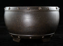 Vintage Round Drum Zisha Bonsai Pot + Mesh - 7.25