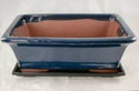 Rectangular Dark Blue Glazed Bonsai Pot + Tray + Mesh - 9.75