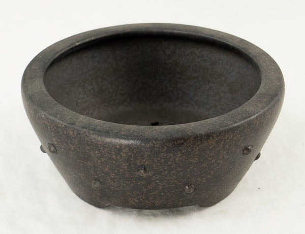 Vintage Round Drum Zisha Bonsai Pot + Mesh - 4.5