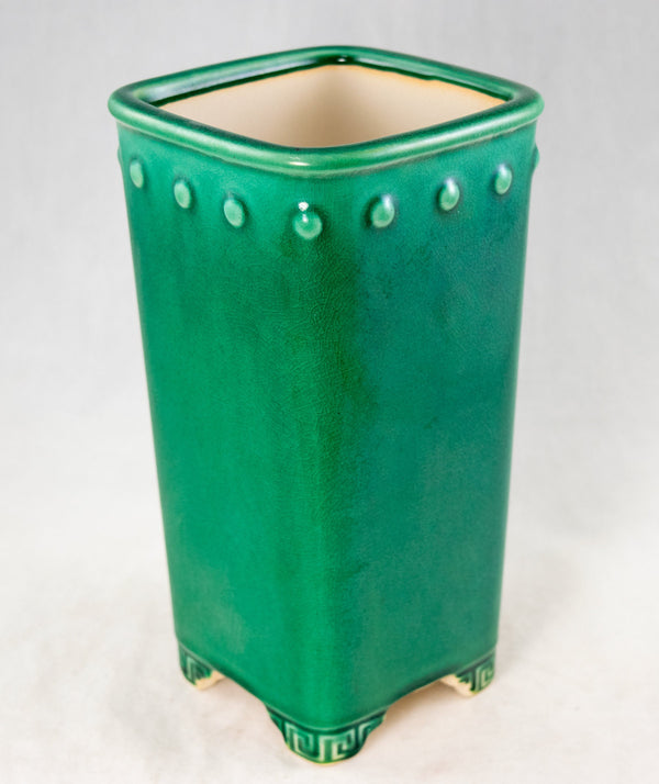 Fine Square Glazed Green Cascade Drum Bonsai Pot, Orchid Planter + Mesh - 4.75