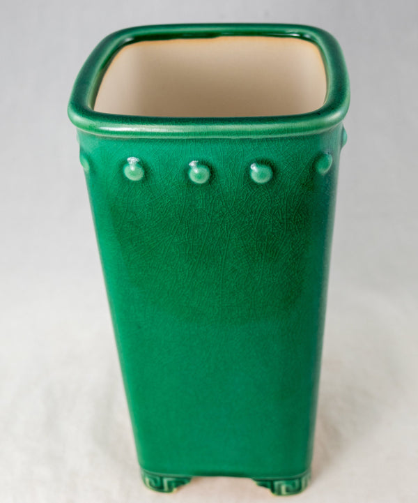 Fine Square Glazed Green Cascade Drum Bonsai Pot, Orchid Planter + Mesh - 4.75