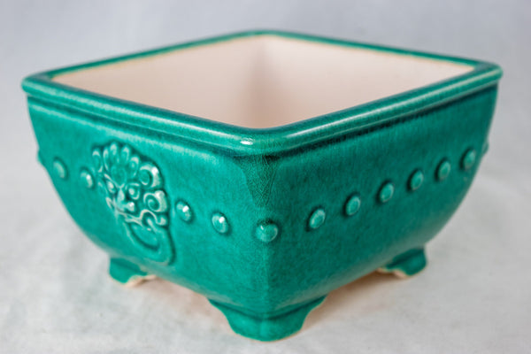 Vintage Fine Green Square Bonsai Pot + Mesh - 6.25