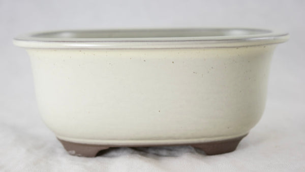 Japanese Yokkaichi Beige Oval Glazed Bonsai Pot + Mesh 5.25